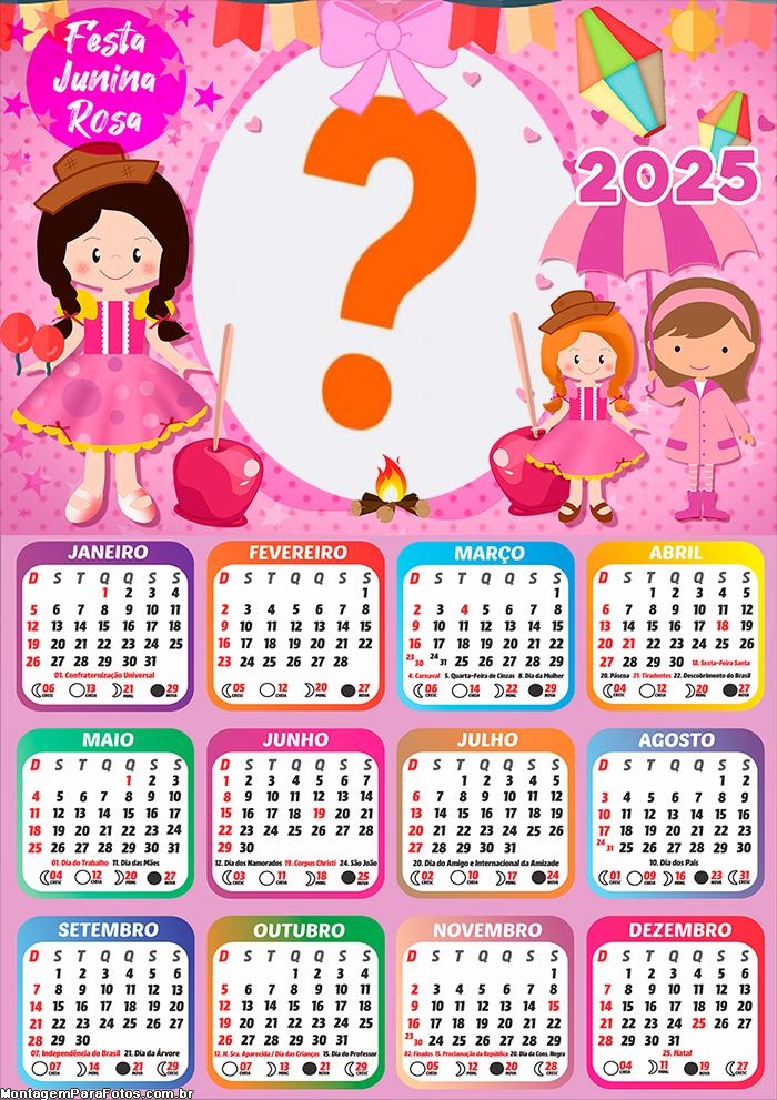 Calendário 2025 Festa Junina Meninas Montagem Online