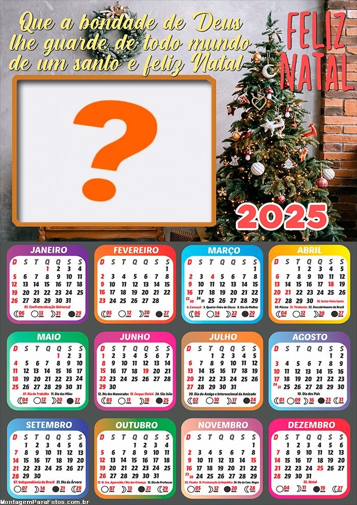 Calendário 2025 Feliz Natal Bondade de Deus Montagem Online