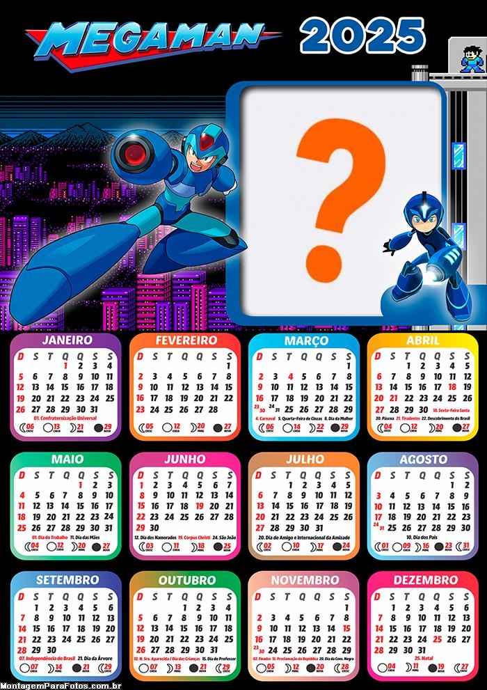 Calendário 2025 do Megaman Montagem de Foto