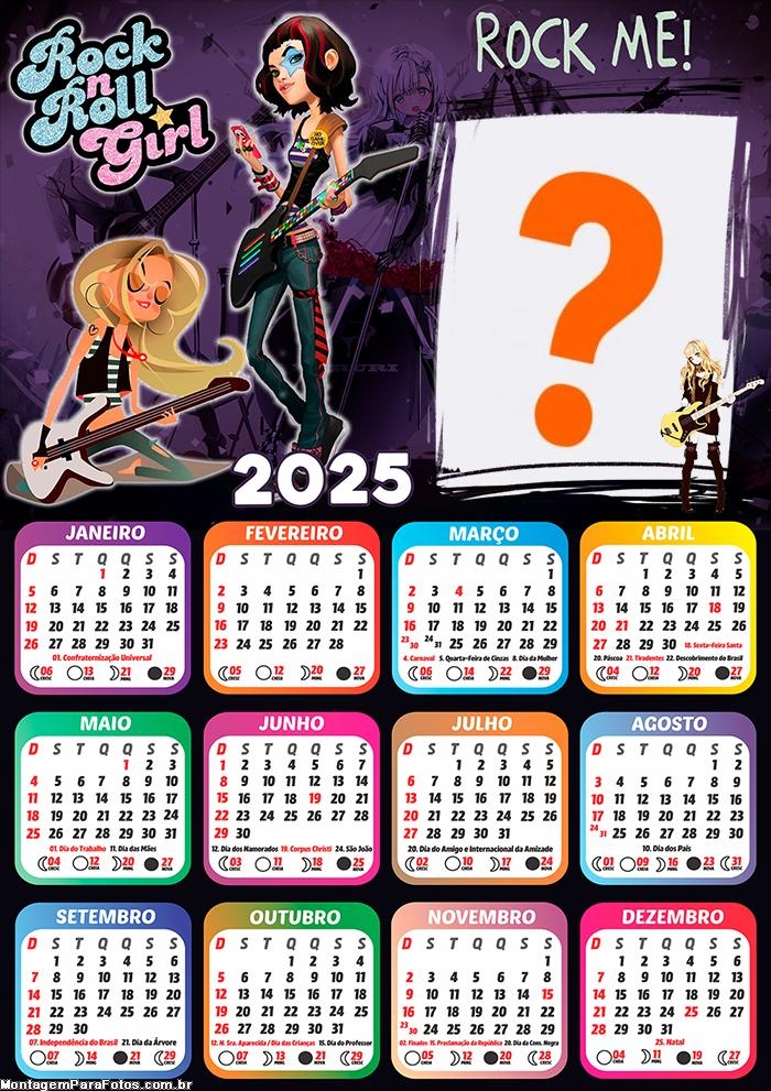 Calendário 2025 Rock in Roll Girls Fazer Montagem Online