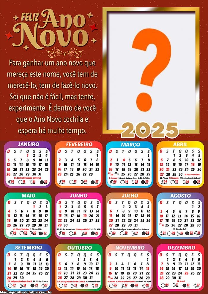 Calendário 2025 Ano Novo Você tem tem de Merecê-lo Colagem Online Grátis