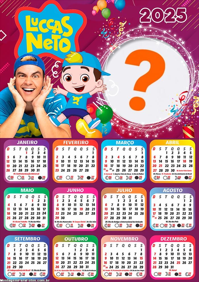 Calendário 2025 Luccas Neto Aniversário Moldura Online