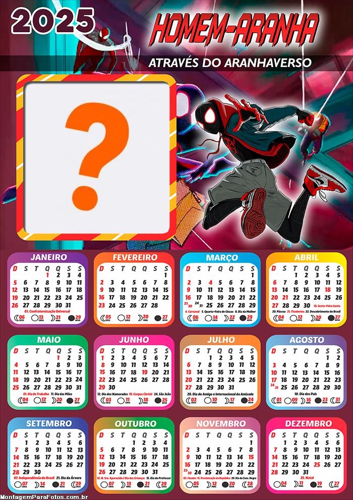 Calendário 2025 Homem Aranha Através do Aranhaverso Montagem