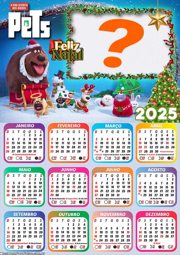 Moldura Calendário 2025 Feliz Natal Pets Online