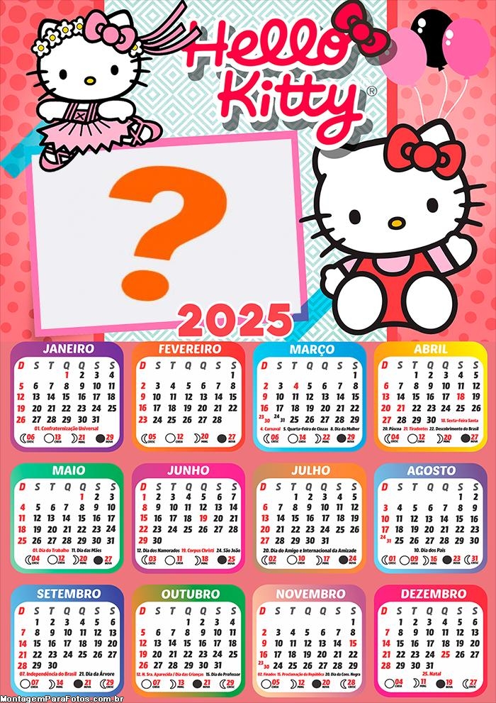 Calendário 2025 Hello Kitty Fazer Montagem Online Colagem de Foto