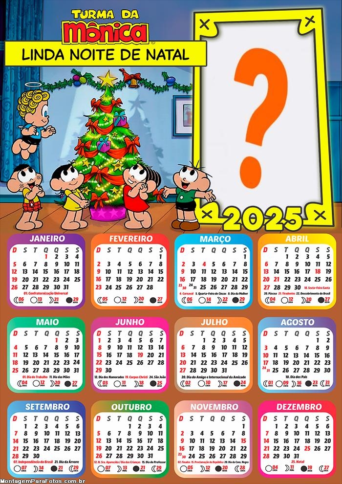 Moldura Calendário 2025 Linda Noite de Natal Turma da Mônica Online