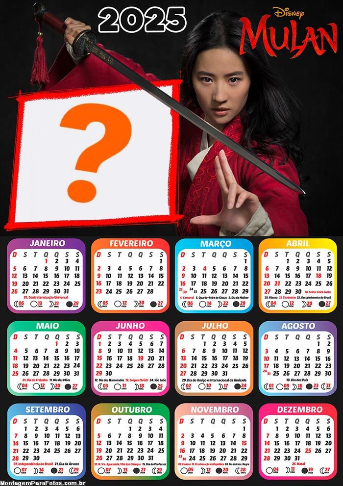 Calendário 2025 Mulan Montagem de Foto