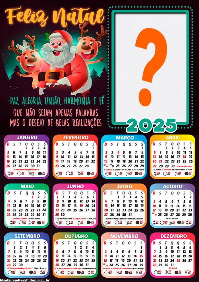 Calendário 2025 Harmonia e Fé Papai Noel Fazer Montagem Online