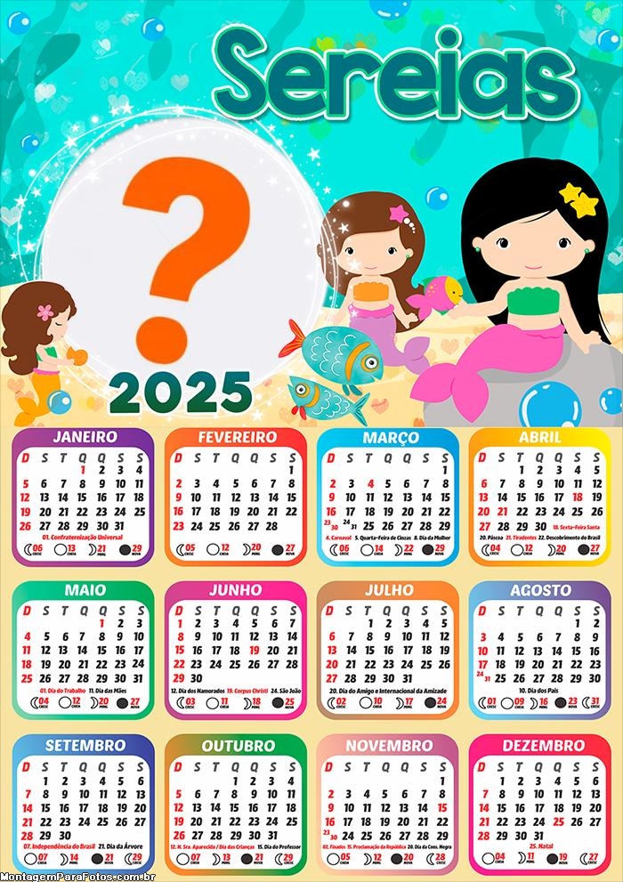 Calendário 2025 Sereias Foto Montagem Online