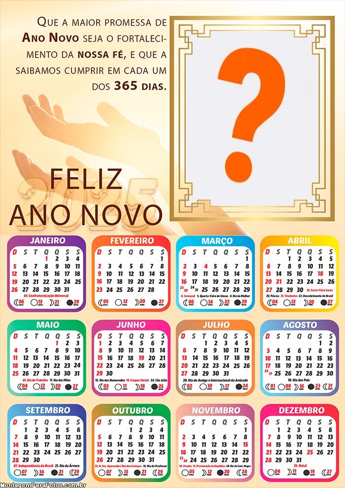 Calendário 2025 Feliz Ano Novo Fortalecimento de Nossa Fé