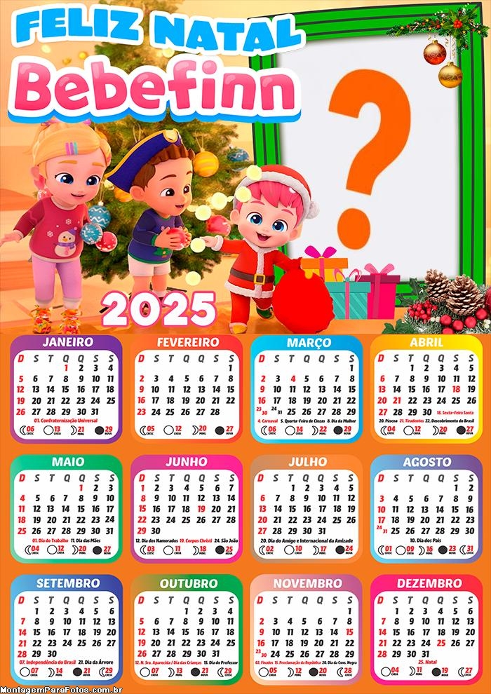 Moldura Calendário 2025 Bebefinn Feliz Natal Online