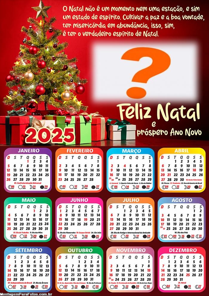 Calendário 2025 Estado de Espírito Feliz Natal Montagem de Foto