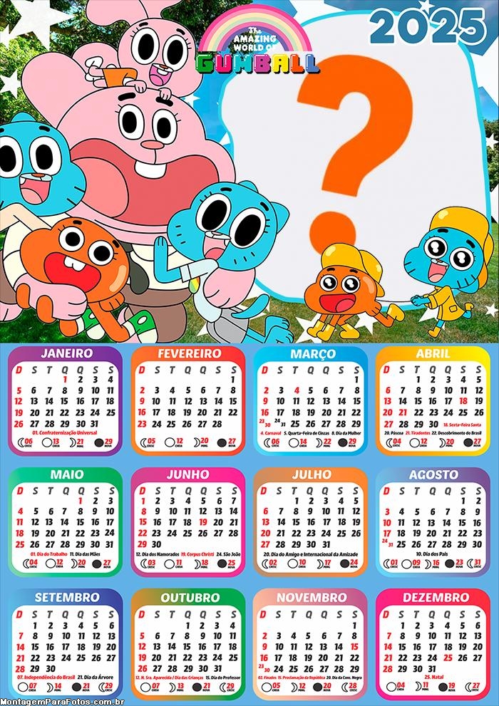 Calendário 2025 Gumball Colagem Online Grátis