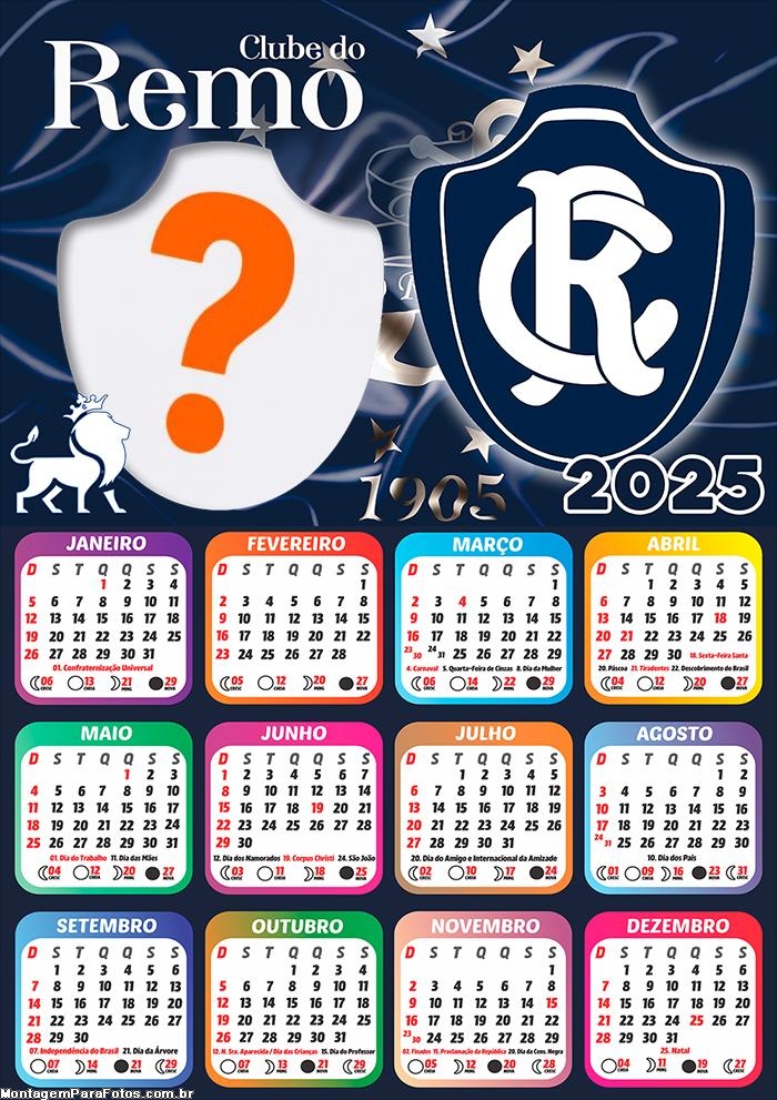 Calendário 2025 Clube do Remo Time de Futebol Moldura Online