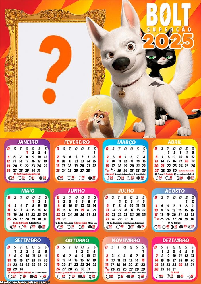 Calendário 2025 Bolt Super Cão Foto Montagem Grátis