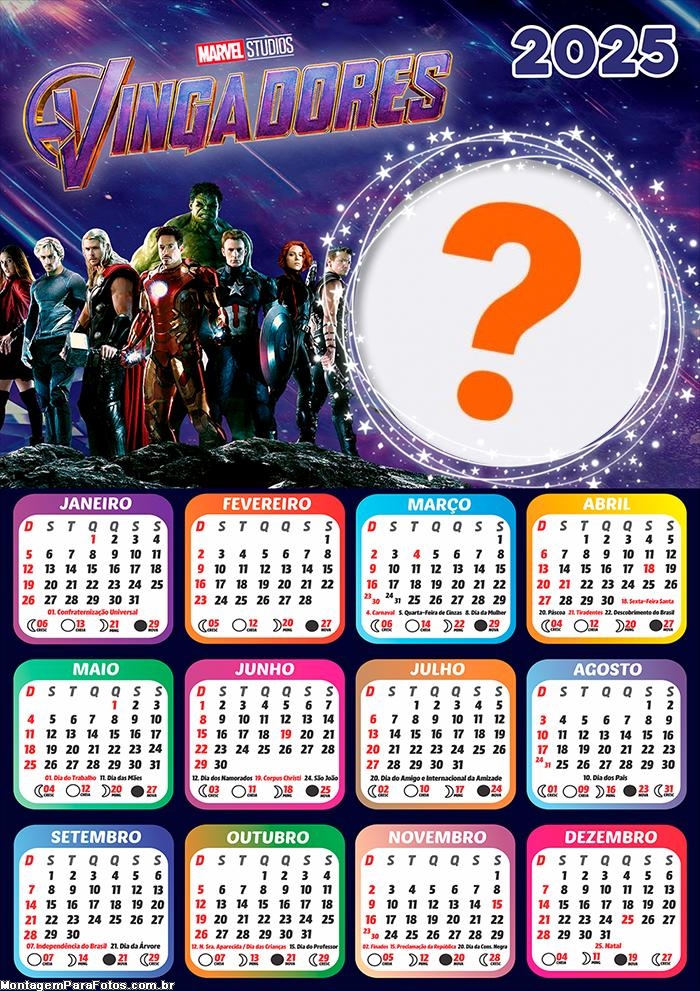 Calendário 2025 Vingadores Montagem Grátis Online