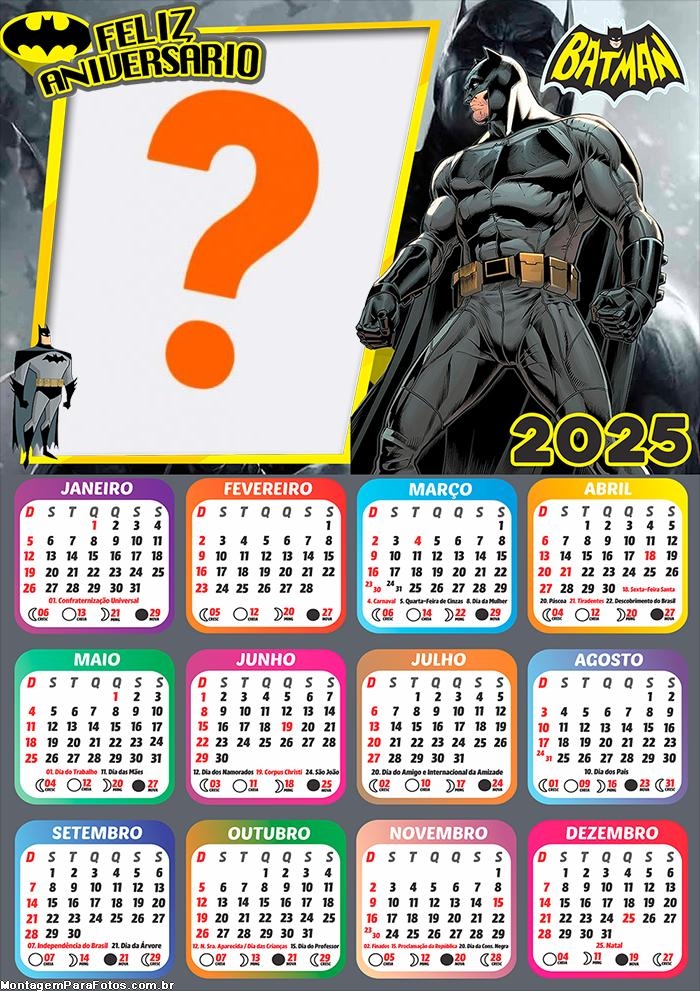 Calendário 2025 Feliz Aniversário Batman Montagem Online