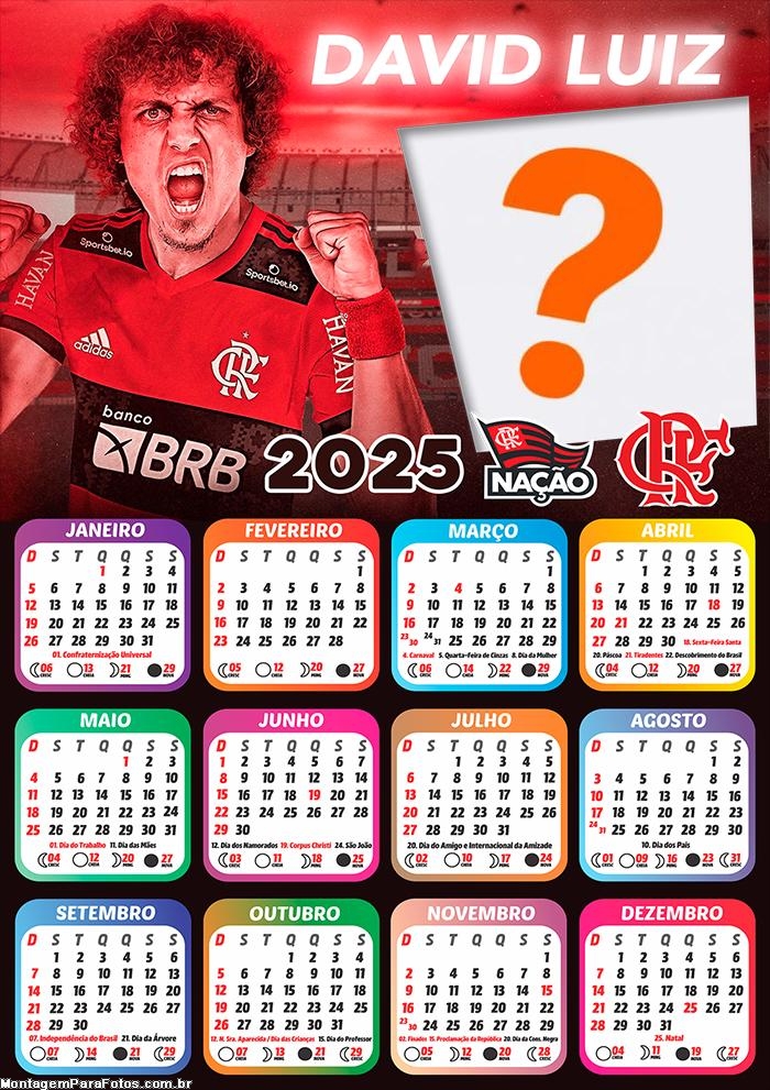 Calendário 2025 Flamengo Davi Luiz Montagem Online