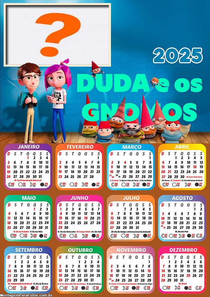 Colagem de Foto Calendário 2025 Duda e os Gnomos