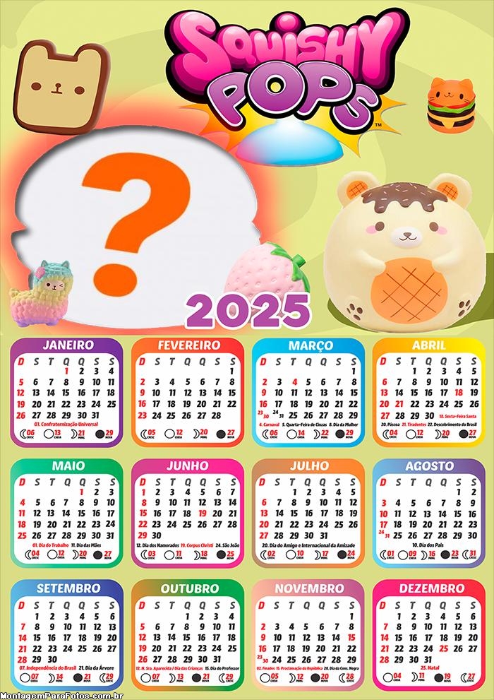 Calendário 2025 Squishy Pops Foto Montagem Grátis