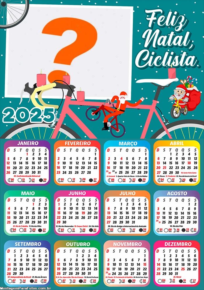 Calendário 2025 Feliz Natal Ciclistas Montagem de Foto