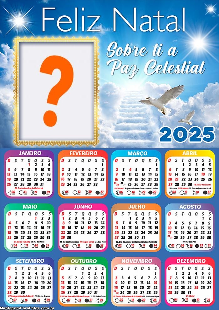 Calendário 2025 Feliz Natal Sobre Ti a Paz Celestial Foto Online