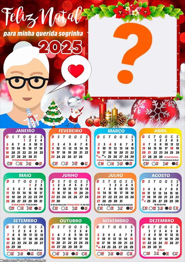 Calendário 2025 Feliz Natal Sogra Foto Montagem Online