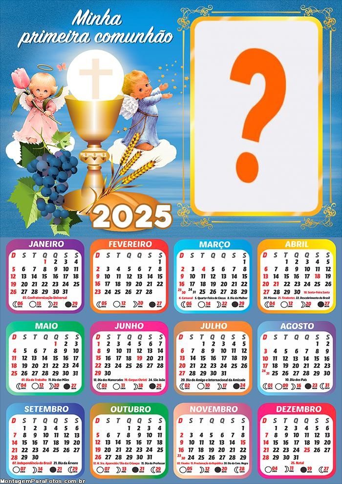 Calendário 2025 Minha Primeira Comunhão Montagem Online