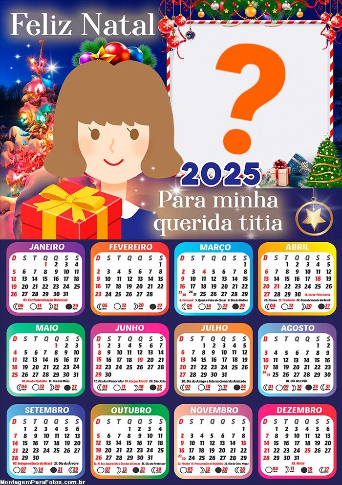 Calendário 2025 Tia Feliz Natal Moldura Online