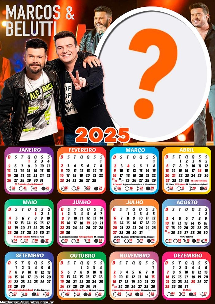 Calendário 2025 Marcos e Belutti Montagem de Foto