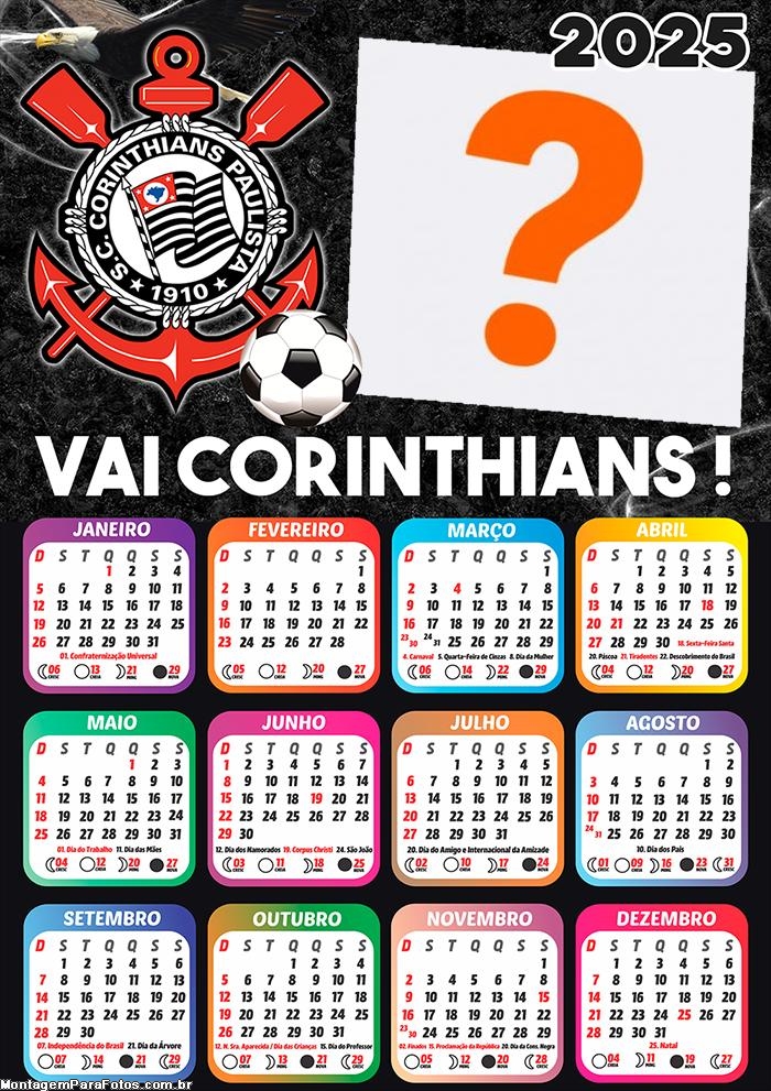 Calendário 2025 Corinthians Time de Futebol Montagem Online