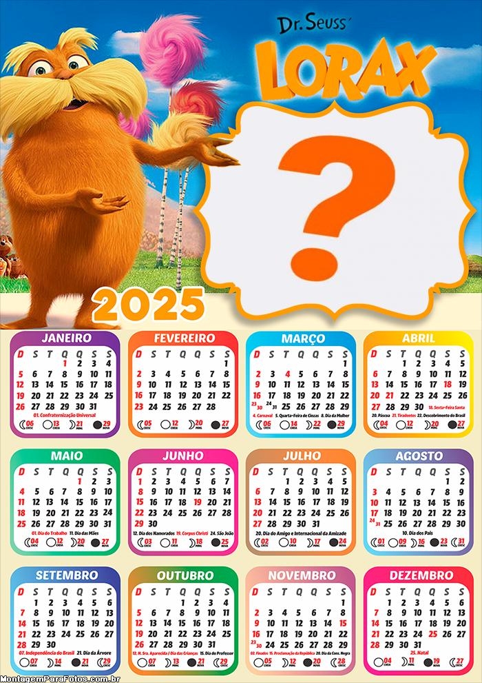 Calendário 2025 Lorax Moldura Online