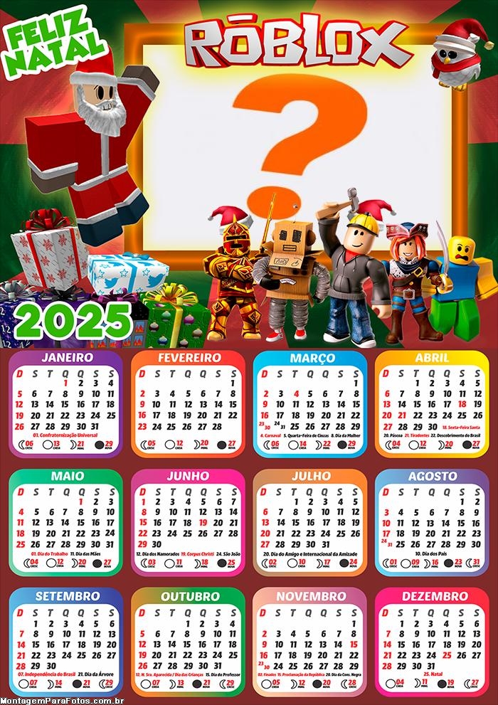 Calendário 2025 Feliz Natal Roblox Foto Montagem Online