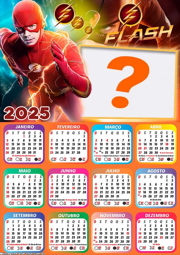 Calendário 2025 The Flash Moldura Online