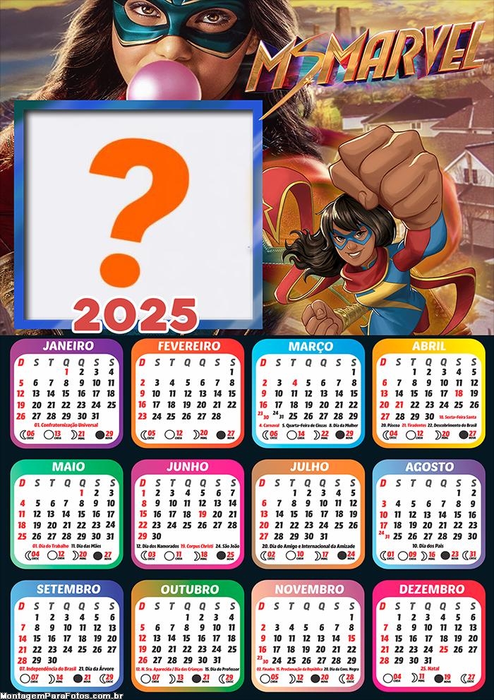 Calendário 2025 Ms Marvel Montagem Grátis Online