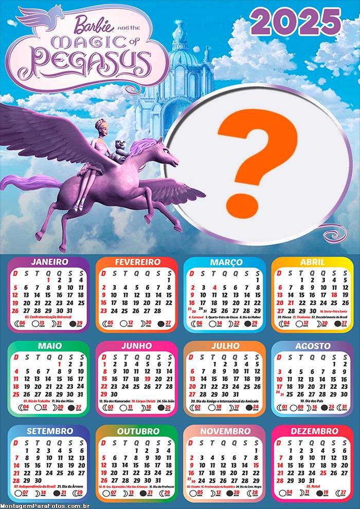 Calendário 2025 Barbie Magic Pegasus Foto Montagem Online