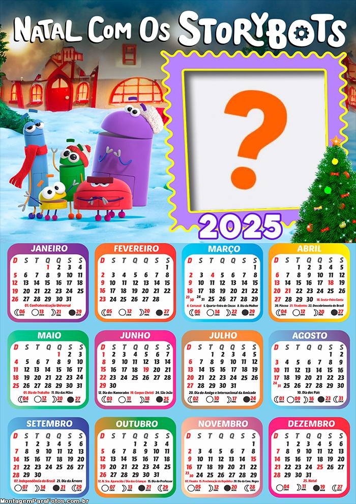 Moldura Calendário 2025 Natal com os StoryBots