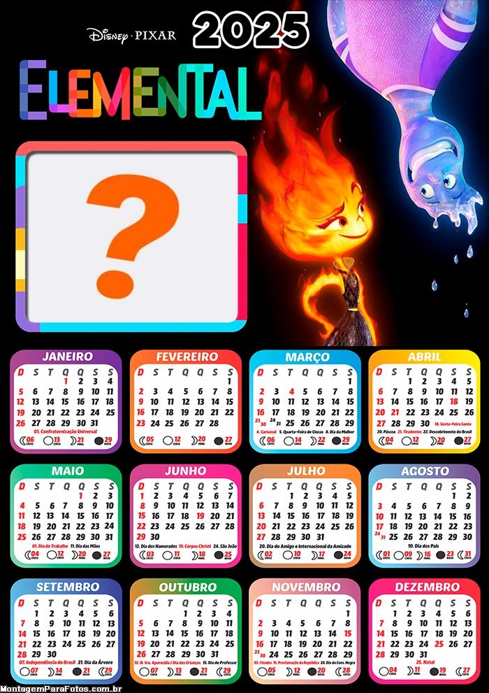 Calendário 2025 Elemental Montagem de Foto