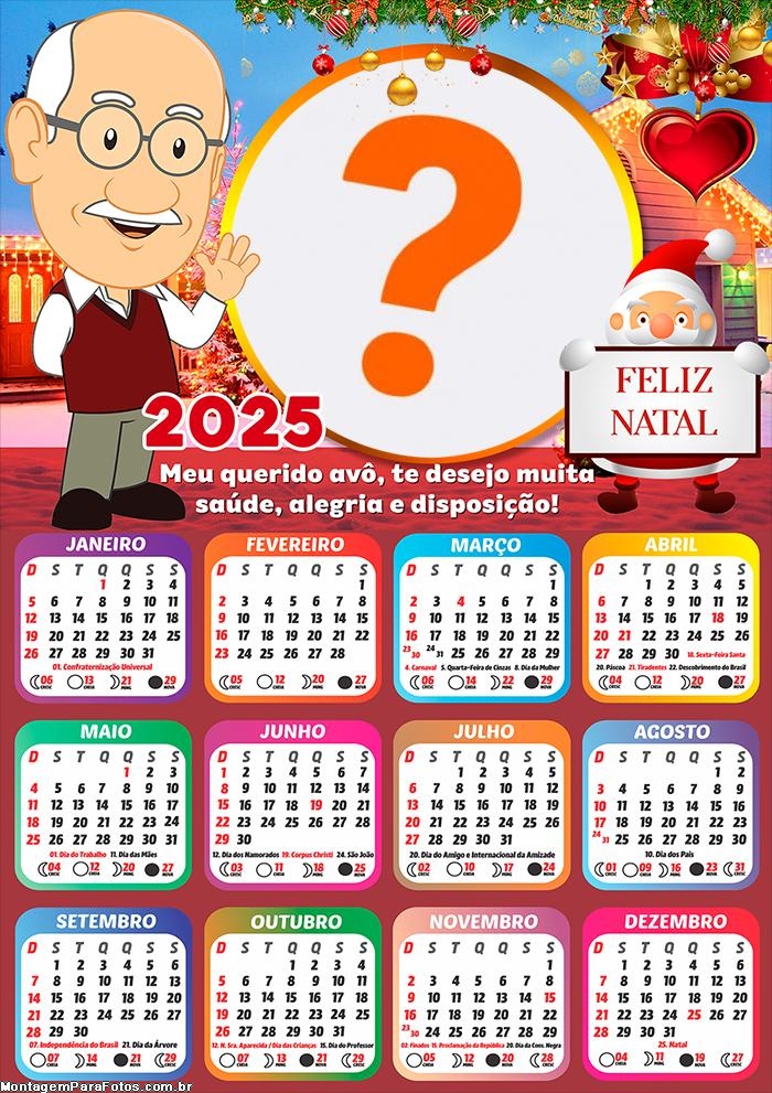 Foto Calendário 2025 Feliz Natal Vovô Moldura