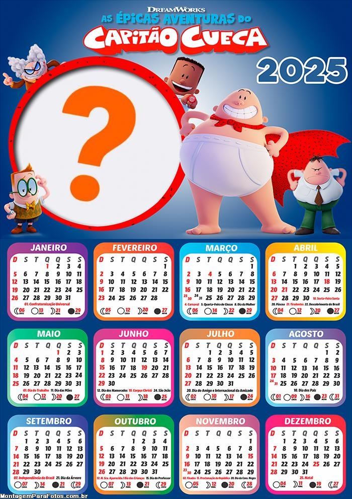 Calendário 2025 Capitão Cueca Moldura Online