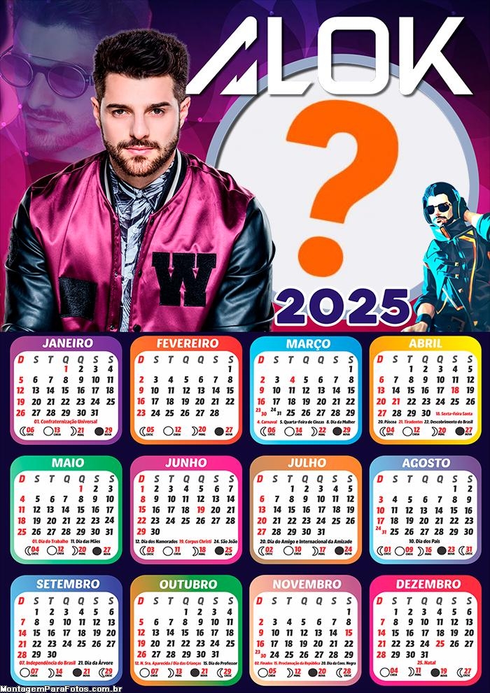 Calendário 2025 Alok Colagem Online Grátis