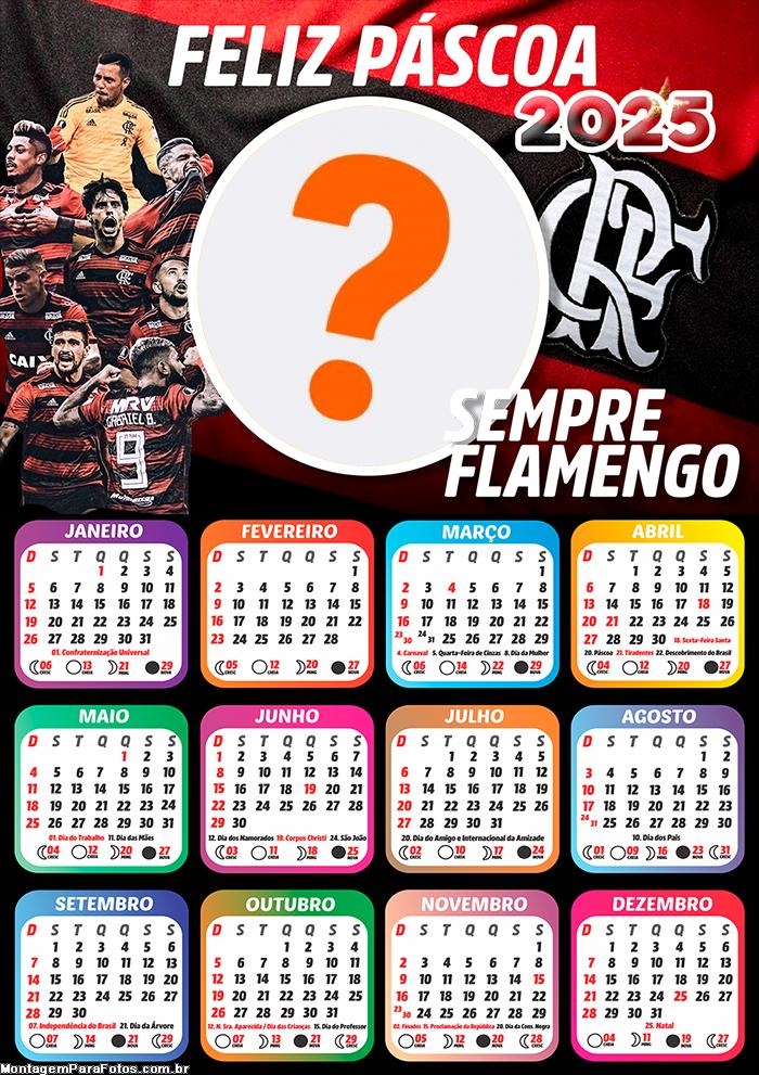 Foto Calendário 2025 Feliz Páscoa Flamengo Mengão Moldura