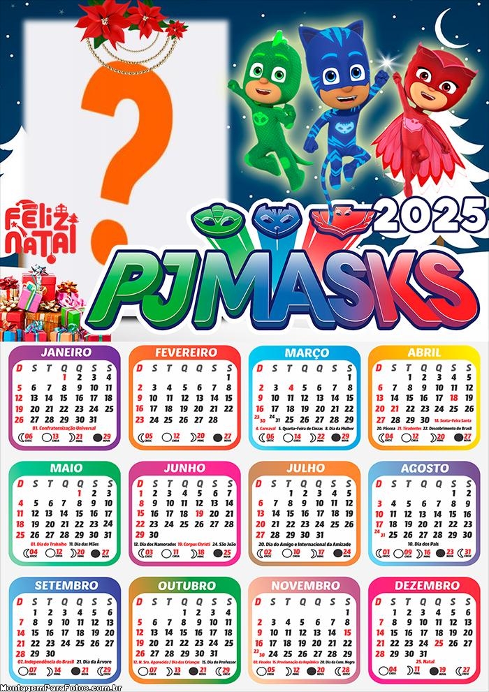 Calendário 2025 Feliz Natal PJ Masks Foto Montagem Online