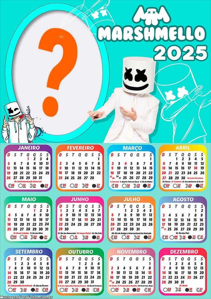 Calendário 2025 Marshmello Montagem de Foto