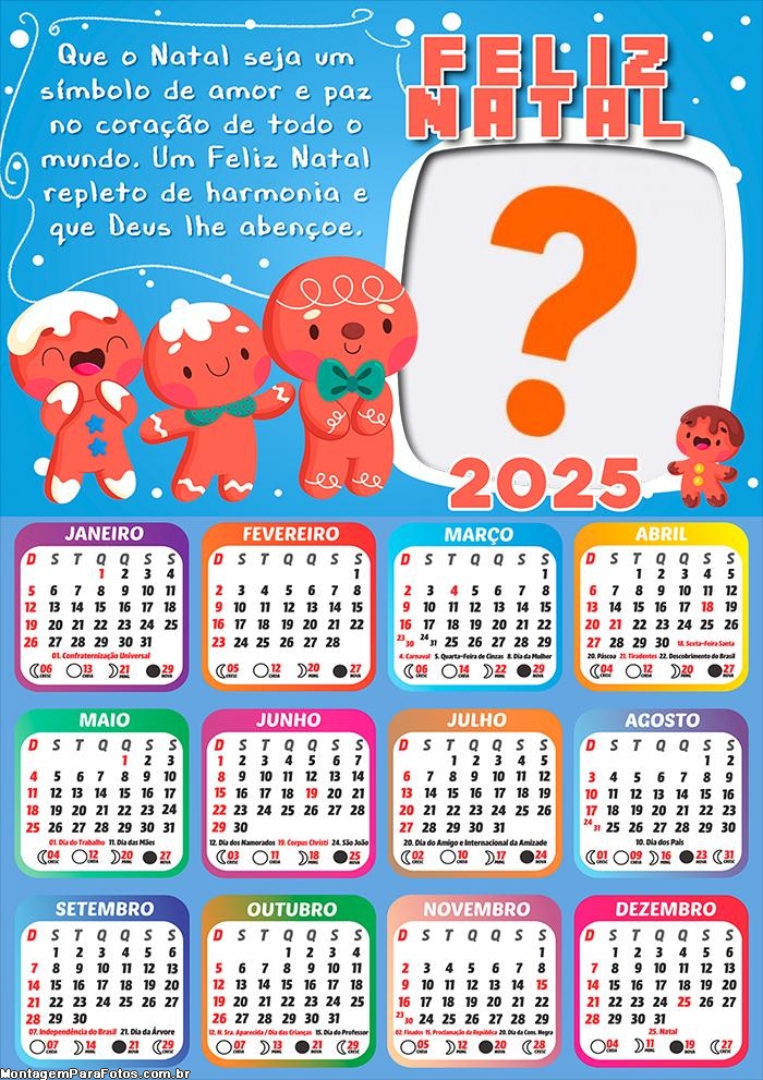 Calendário 2025 Um Feliz Natal repleto de Harmonia Foto Montagem Grátis