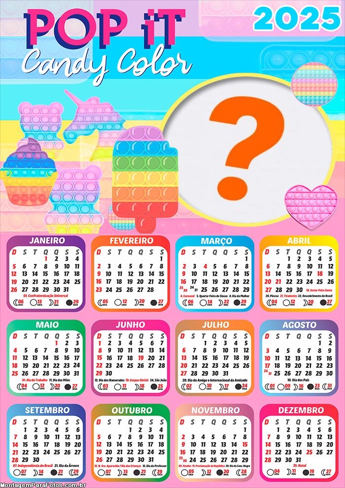 Calendário 2025 Pop iT Candy Color Colagem de Foto