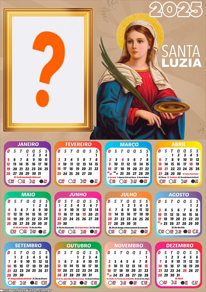 Calendário 2025 Santa Luzia Foto Montagem