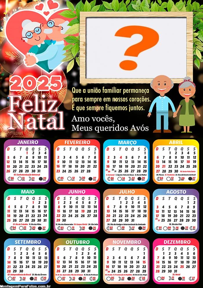 Calendário 2025 Feliz Natal Meus Queridos Avós Montagem Online