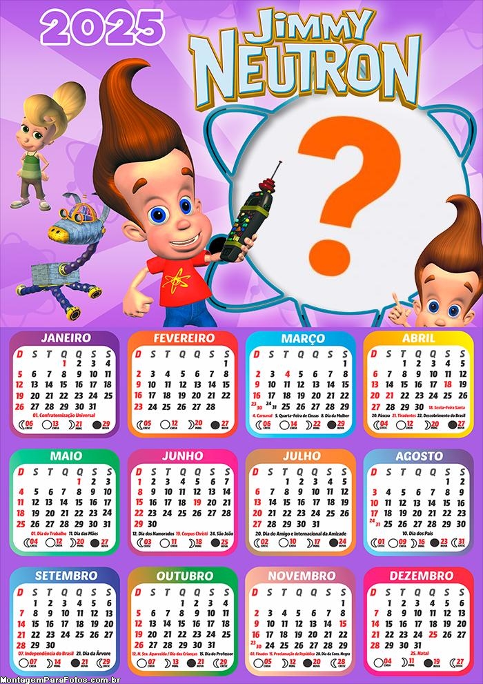 Calendário 2025 Jimmy Neutron Foto Montagem