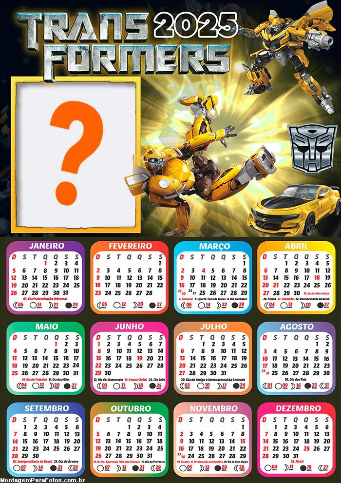 Calendário 2025 Trasnformer Bumblebee Foto Montagem Grátis